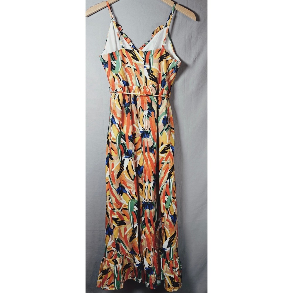 Commense Abstract Print Maxi Dress Orange Green Blue Ruffle Hem NWT Large - Picture 5 of 16